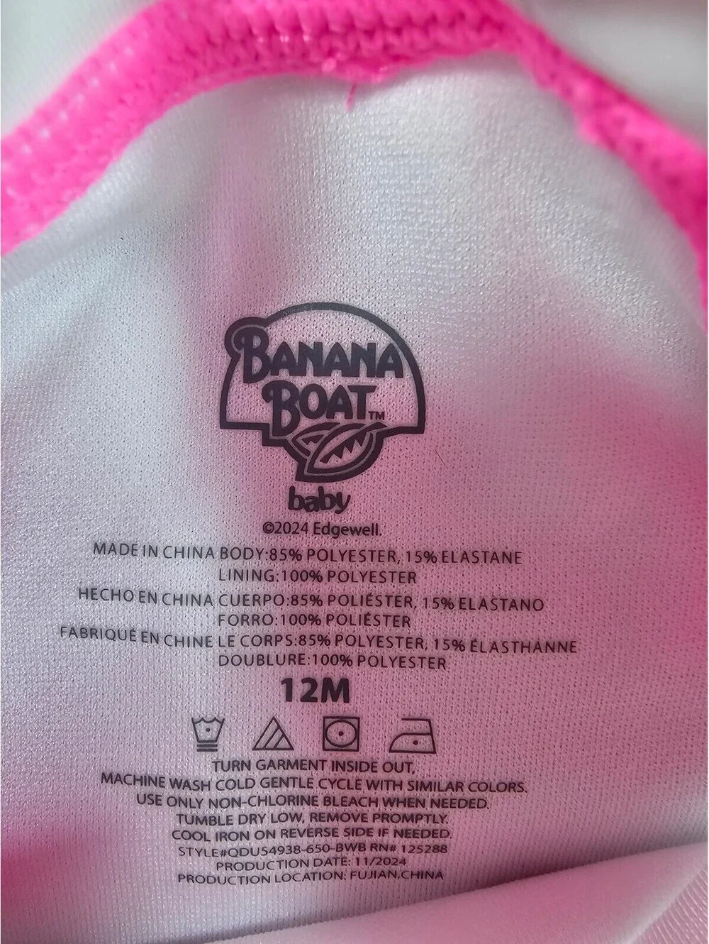 Banana Boat Baby Rash Guard with Heart Design. Size 12M